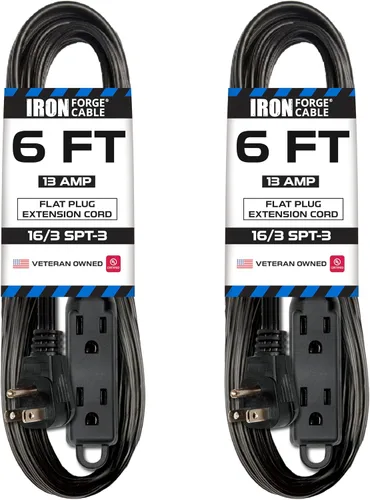 Vista 27 de IRON FORGE CABLE Cable de extensión de enchufe plano con 3 tomas, 0.91 m (3 pies) en color negro - Cable de extensión para interior con 3 tomas