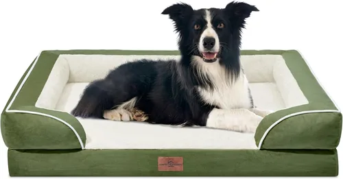Vista 190 de Comfort Expression - Cama ortopédica para perros medianos, 28 x 19 pulgadas, cama impermeable y de apoyo de espuma con cojines removibles, sofá