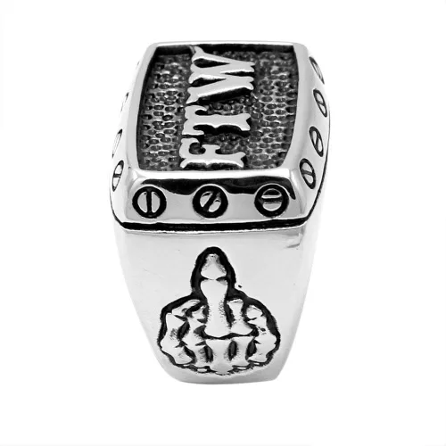 Vista 3 de enhong Anillos de acero inoxidable 316L para hombre, Outlaw Punk FTW, plata para motociclista, joyería de motocicleta US 7, 8, 9, 10, 11, 12, 13