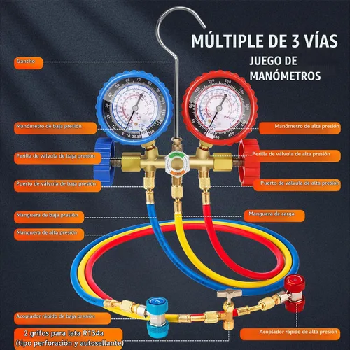 Vista 5 de VTG VOGTEN Bomba de Vacío AC de 4.5 CFM y Juego de Manómetros, para Sistemas Mini Split/HVAC/Auto, Kit de Manómetro Múltiple Compatible con R134a