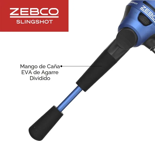 Vista 5 de Zebco Slingshot Spincast carrete y caña de pescar, caña de pescar de 2 piezas, recuperación a mano derecha, pre-recolectado con línea Zebco de 10