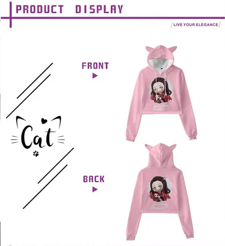 Vista 3 de Sudadera con capucha para mujer y niña, diseño de anime Slayer Kimetsu no Yaiba