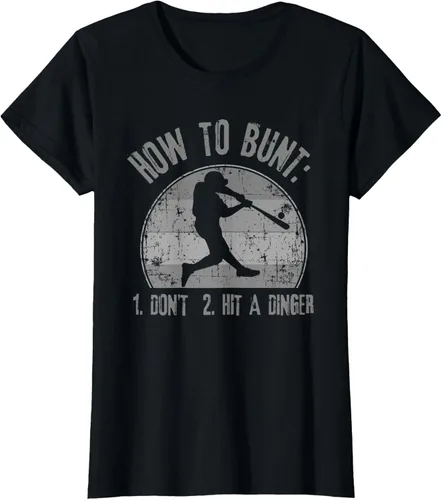 Vista 52 de Cómo Bunt Don't Hit A Dinger - Camiseta divertida de béisbol y sóftbol, Negro, S