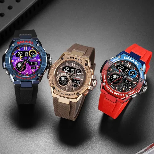 Vista 6 de Reloj de hombre para hombre, reloj deportivo de cuarzo, resistente al agua, relojes digitales militares, doble hora y cronómetro, reloj despertador