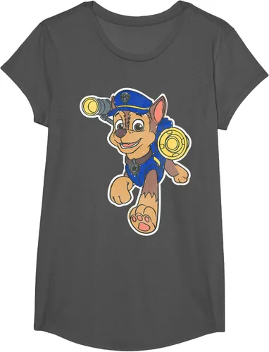 Vista 34 de Paw Patrol Chase Character Patch - Camiseta negra de manga corta con cuello redondo y ajuste clásico, talla S Negro