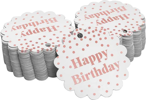 Vista 24 de Etiquetas de papel para colgar con texto en inglés «Happy Birthday» (50 unidades)