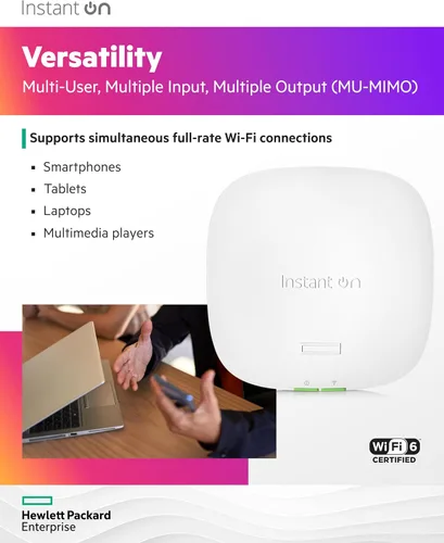 Vista 12 de Punto de acceso inalámbrico HPE Networking Instant On Access Point AP22 2x2 WiFi 6 Interior Largo alcance, seguro, soporte de malla inteligente