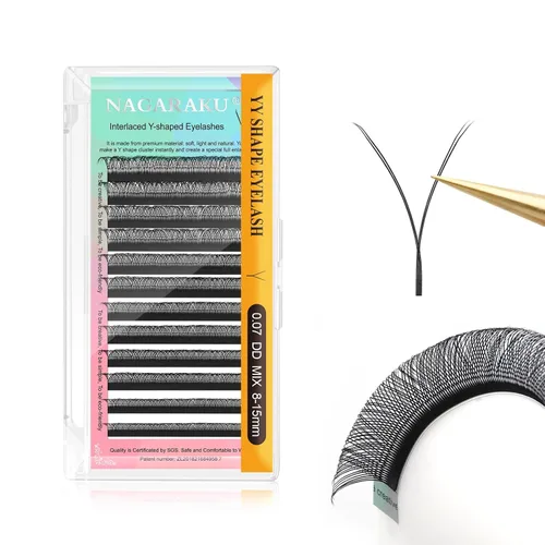 Vista 107 de NAGARAKU YY - Extensiones de pestañas, suministros Y, Lash 4D, Easy Fan, pestañas cruzadas de volumen ruso, pestañas YY, tejidas a mano, malla