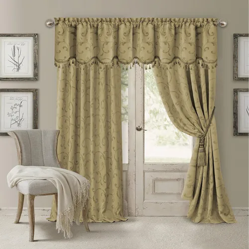 Vista 16 de Elrene Home Fashions Cenefa Opaca Jacquard Scroll Mia, 52" x 19" (1 Cenefa), Dorado