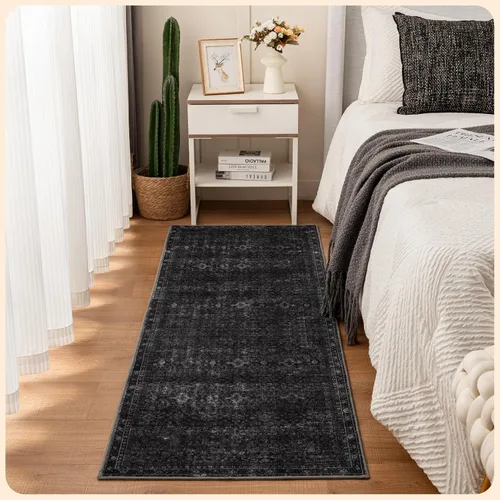 Vista 50 de Istana Alfombra larga antideslizante de 2.5 x 8 para el hogar, para pasillo y cocina, lavable, sedosa y suave al tacto, elegante, color azul y marfil