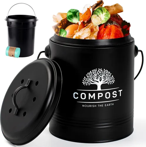 Vista 13 de Perfnique Cubo de Compost de Cocina, Cubo de Compost de Encimera de 1.3 Galones con Tapa, Cubo de Compost Interior Incluye Forro de Cubo
