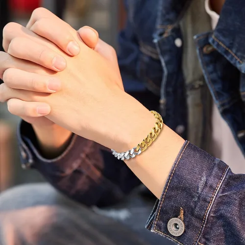 Vista 4 de LUCKY2+7 Pulseras para hombre, acero inoxidable, cierre plegable, cadena cubana, pulsera para hombre