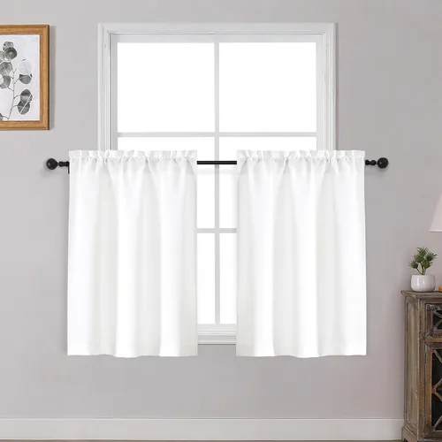 Vista 55 de OWENIE Cortinas de Cocina Negras Sobre Fregadero de 24 Pulgadas de Largo, Juego de 2 Paneles, Cortinas Cortas de Café con Textura Filtrante de Luz