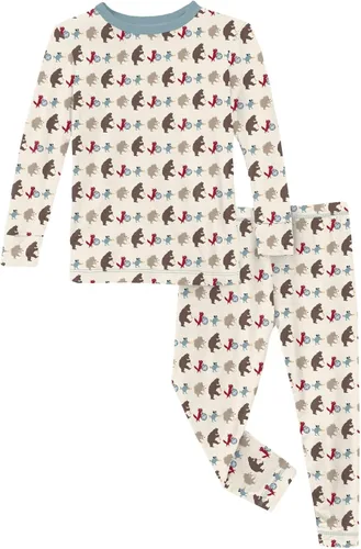 Vista 86 de KicKee Pants Conjunto de pijama de manga larga con estampado de piezas