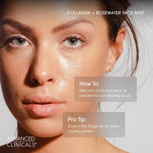 Vista 5 de Advanced Clinicals Colágeno de agua de rosas para el cuidado de la piel revitalizante e hidratante para la cara Tónico en aerosol facial