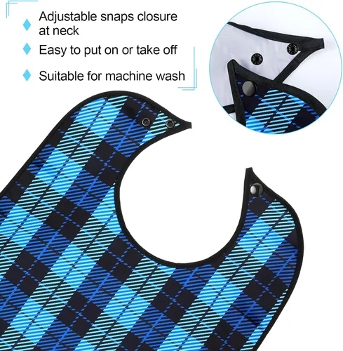 Vista 5 de SATINIOR Paquete de 6 baberos para adultos para hombres mayores con atrapa migas, impermeables, lavables, protectores de ropa, regalo para el padre