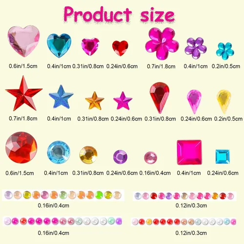 Vista 3 de 3228 calcomanías de gemas, calcomanías autoadhesivas de diamantes de imitación, gemas acrílicas para manualidades, calcomanías decorativas