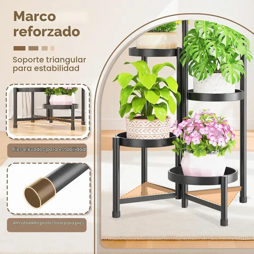 Vista 4 de LASZOLA Soporte alto plegable para plantas de 5 niveles para múltiples macetas grandes, estante ajustable de metal resistente para esquinas