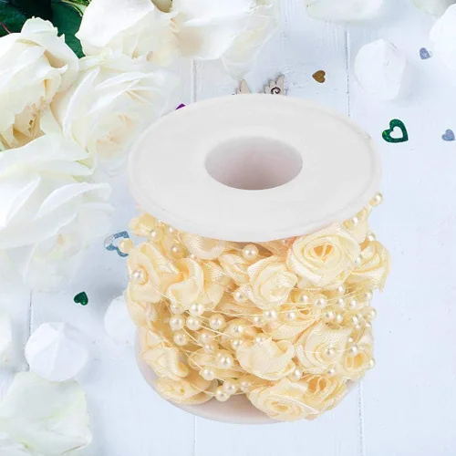Vista 4 de 32.8 ft/roll Rose Artificial Pearl Wire Beads Garland String Wedding Pearl Bead Garland Cuerda Decoración (Beige)