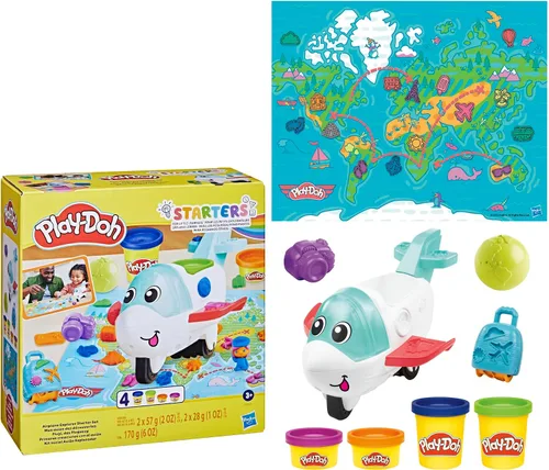 Vista 17 de Play-Doh Airplane Explorer - Juego de iniciación, juguetes preescolares para niñas y niños de 3 años y más con Jet, tapete de juego de mapa