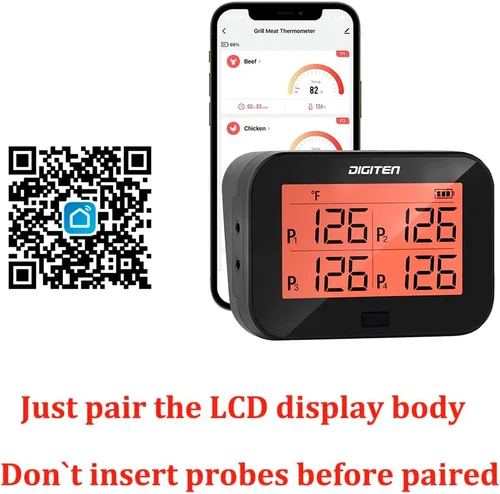 Vista 2 de Termómetro digital Bluetooth para carne con 4 sondas, termómetro de carne de lectura instantánea para parrilla, función de alarma de temperatura