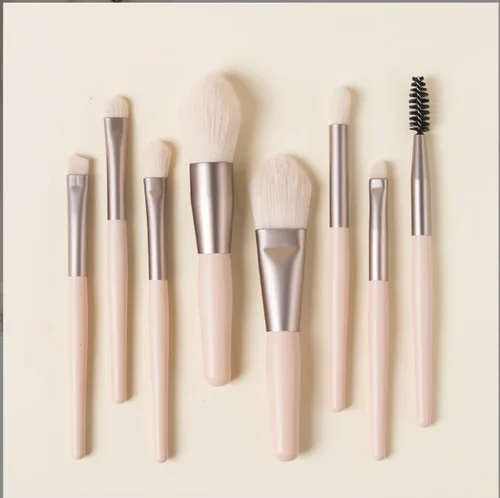 Vista 2 de Juego de brochas de maquillaje de 7 a 8 piezas, para base, polvo, sombra de ojos rubor, pestañas y corrector OPP Bag (beige)