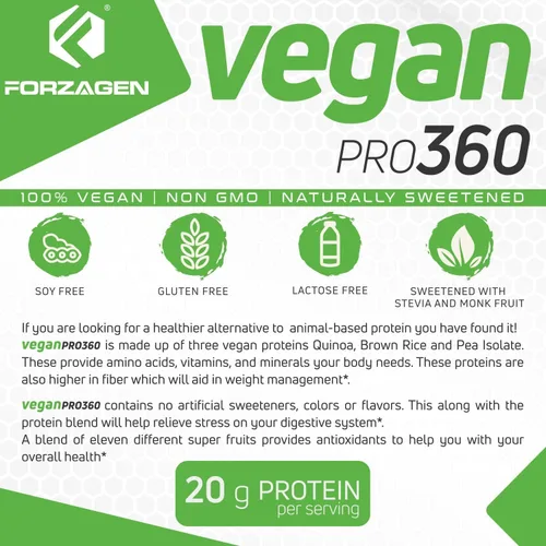 Vista 4 de Forzagen Proteína Vegana 360 2 Libras 27 Porciones, Proteína a Base de Plantas Extraída de Quinua, Arroz Integral y Proteína Aislada de Guisante