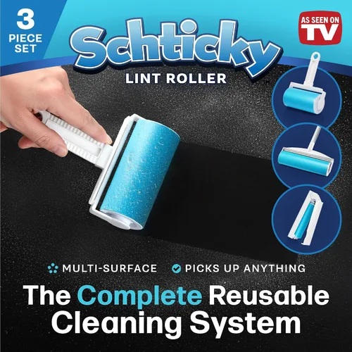 Vista 9 de Schticky juego de rodillo para eliminar pelusas de 3 piezas, de lujo, reutilizable, con palo de acero inoxidable extensible