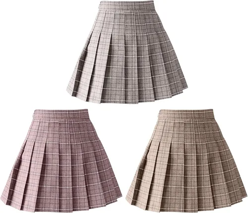 Vista 4 de shlutesoy Falda de cuadros para niñas, vestido de escuela de cintura alta, falda de cuadros delgada, suave, para mujer, falda plisada, para fiesta