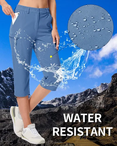 Vista 5 de MAGCOMSEN Pantalones de senderismo tipo cargo para mujer, ligeros, elásticos, resistentes al agua, con 5 bolsillos para exteriores