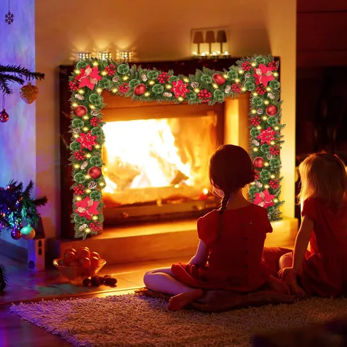 Vista 6 de Guirnalda de Navidad con Luces, Guirnalda Iluminada de Navidad de 2.74 m con 30 LED, Guirnalda Preiluminada Operada con Pilas, Guirnalda de Navidad