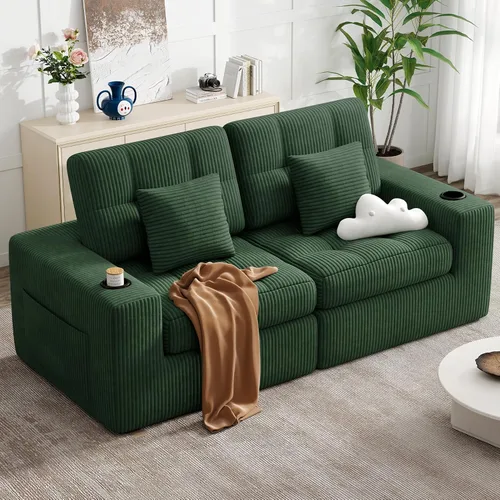 Vista 12 de Sofá modular sin hueso de nube de 112 pulgadas en forma de L, moderno sofá modular con cojín en capas, sofás de pana convertibles sin montaje