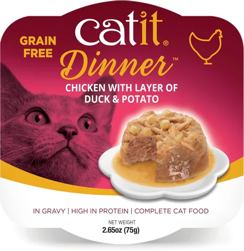 Vista 10 de Catit Cena de pollo con carne de res y calabaza - Alimento húmedo hidratante y saludable para gatos de todas las edades