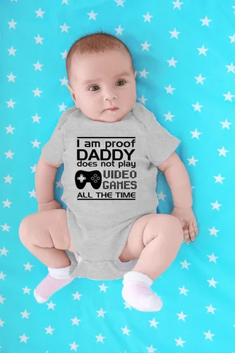 Vista 21 de CBTwear Proof Daddy Does Not Play Video Games All the Time – Ropa de bebé – Divertido body para recién nacido para niños y niñas