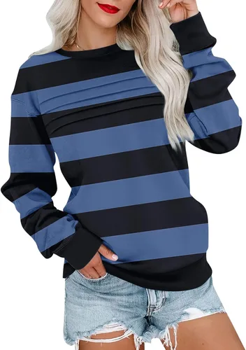Vista 15 de Sudaderas para mujer, cuello redondo, manga larga, suave, ajuste holgado, ropa de primavera y otoño 2026, S-2XL