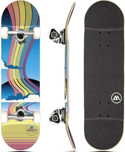 Vista 10 de Magneto Complete Skateboard 6-Layer Canadian Maple Double Kick Concave Deck Beginners, and Teens Astronaut