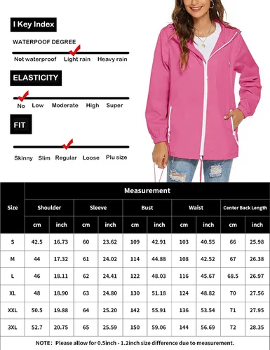 Vista 6 de Avoogue Chaqueta impermeable para mujer, ligera, transpirable, con capucha, rompevientos activos con bolsillo