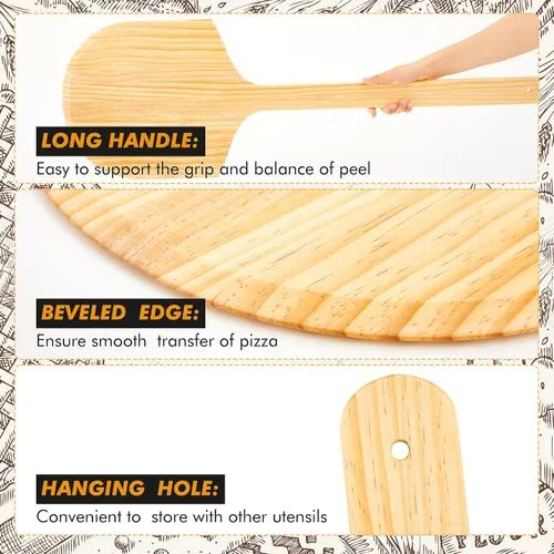 Vista 3 de Bokon Paquete de 2 cáscaras de madera para pizza de 12 x 14 x 22 pulgadas