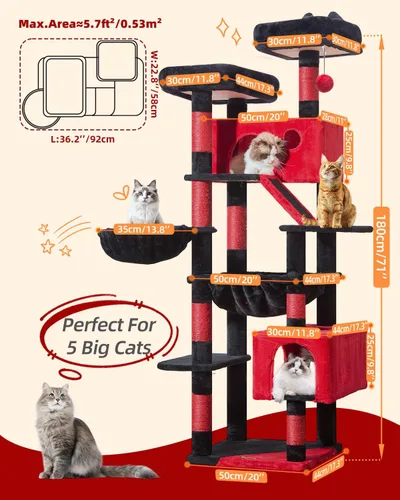 Vista 46 de Taoqimiao Árbol para gatos de 57.5 pulgadas, torre para gatos de interior para adultos, condominio extragrande para gatos, 8 postes rascadores