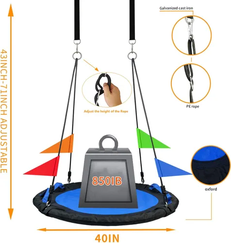 Vista 4 de Columpio para árbol de 40 pulgadas, columpio para árbol de telaraña, capacidad de peso de 800 libras, Oxford 900D impermeable con asas, con correas