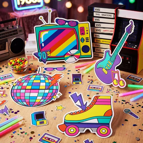 Vista 4 de Outus 12 Pieces 80's Cassette Tape Party Decorations Retro 80's Cutouts Large Cassette Player Cutouts Headphones Radio for 1970s Party Posters Decor