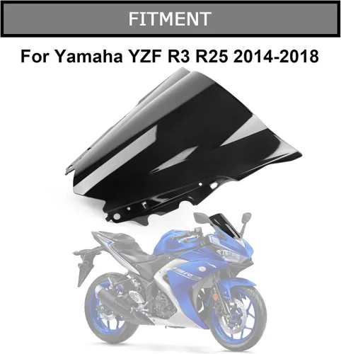 Vista 2 de PSLER Parabrisas Parabrisas Doble Burbuja para YZF R3 R25 2014-2018 2014 2015 2016 2017 2018 (Negro)