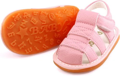 Vista 4 de SOFMUO Sandalias chirriantes antideslizantes con suela de goma suave y puntera cerrada, zapatos de verano al aire libre para niños pequeños