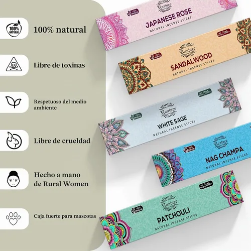 Vista 8 de Raajsee Varitas de incienso (6.35 oz), 100% puras orgánicas y naturales, enrolladas a mano, sin productos químicos, perfectas para aromaterapia