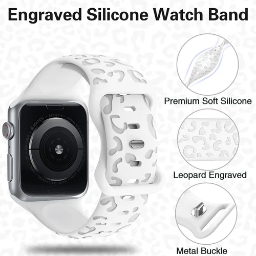 Vista 2 de Correas deportivas de silicona con grabado de leopardo para Apple Watch Band de 1.575 in 1.496 in 1.614 in 1.654 in 1.732 in 1.772 in 1.811 in 1.929