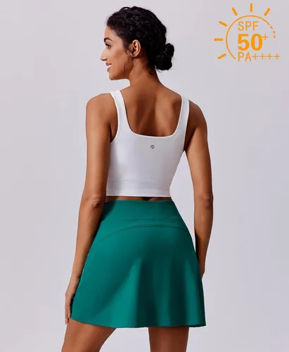 Vista 2 de PINSPARK Falda pantalón de golf de 18" para mujer, falda de tenis de cintura alta, UPF 50+, falda pantalón atlética con 4 bolsillos