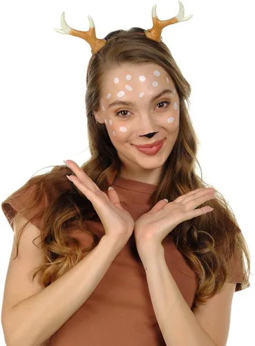 Vista 3 de Funcredible Diadema de cuernos de Navidad con tatuaje Diadema de cuernos de ciervo para mujer Diadema de reno para adultos Accesorios de disfraz