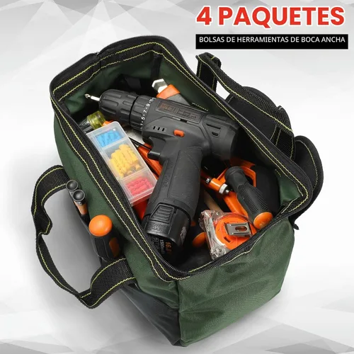 Vista 5 de Bolsa de herramientas de 4 piezas con base moldeada resistente al agua, múltiples bolsillos, bolsa de herramientas de boca ancha, organizador