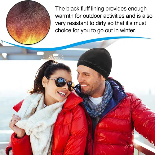 Vista 3 de Gorro de invierno para hombre, cálido, de punto, con puños, para esquí, calavera, forro polar