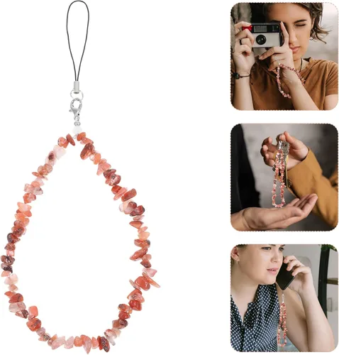 Vista 4 de UKCOCO Cordón de teléfono celular con cuentas de cristal para teléfono móvil, correa de muñeca para teléfono, llavero y cámara, Cristal, cristal